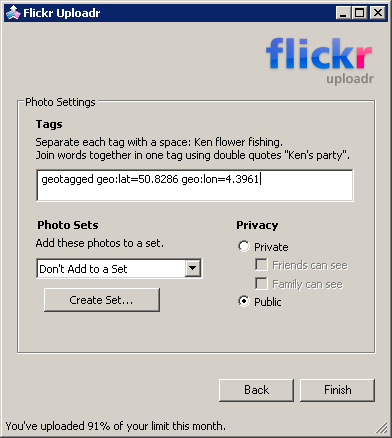 Géotagging avec Flickr Uploadr