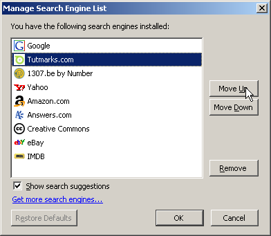 écran pour ranger les plugin de recherche sur Firefox