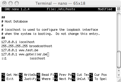Console Terminal MacOSX édition du fichier HOSTS