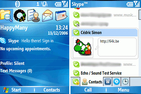 Skype sur le smartphone Qtek 8310 - Windows Mobile 5